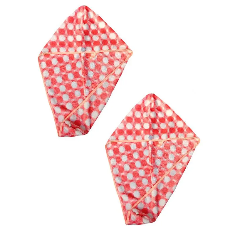 Polka High Absorbent Hair Towel (Pink) - Set Of Two