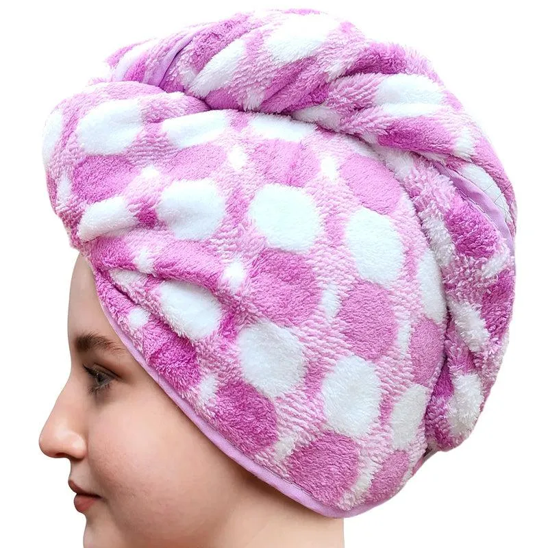 Polka High Absorbent Hair Towel (Purple) - Set Of Two