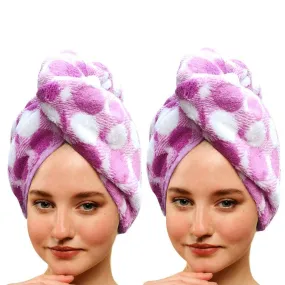 Polka High Absorbent Hair Towel (Purple) - Set Of Two