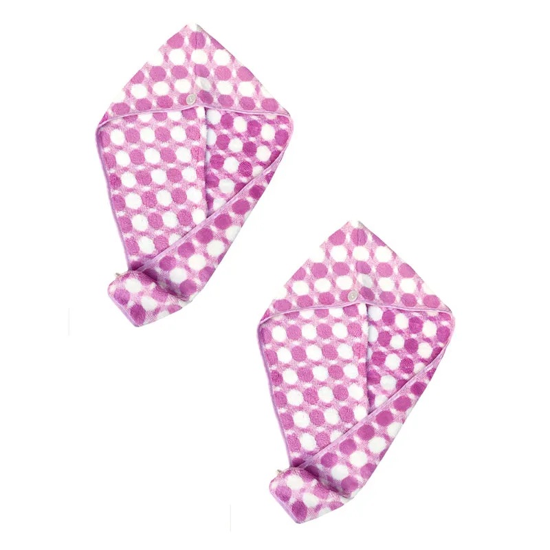 Polka High Absorbent Hair Towel (Purple) - Set Of Two