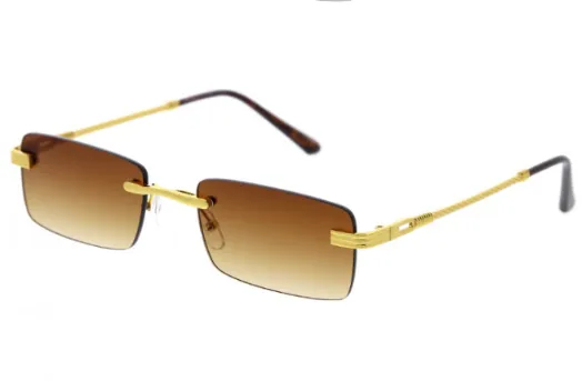 Rimless Gold Retro Brown Square sunglasses