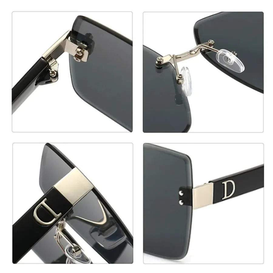 Rimless Vintage Designer Square Frame Sunglasses
