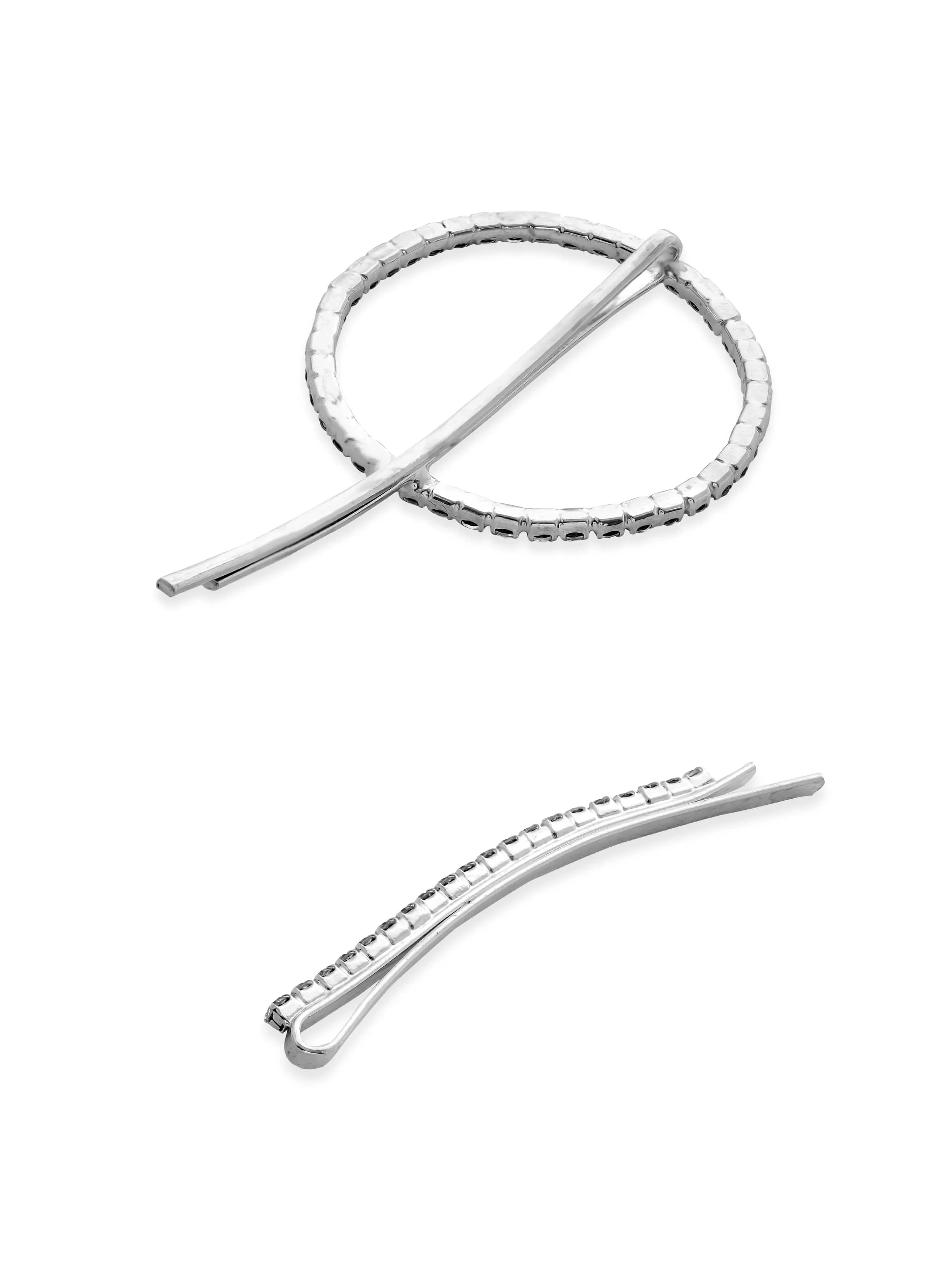 RUBANS Elegance Refined: Silver and AD Stone Hair Clip