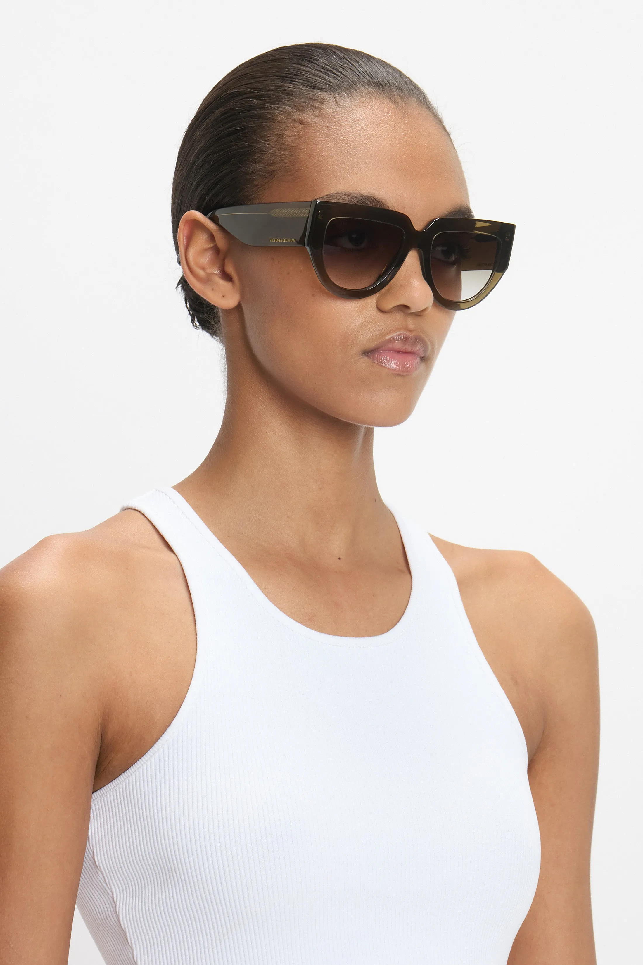 Soft Square Acetate Sunglasses In Khaki