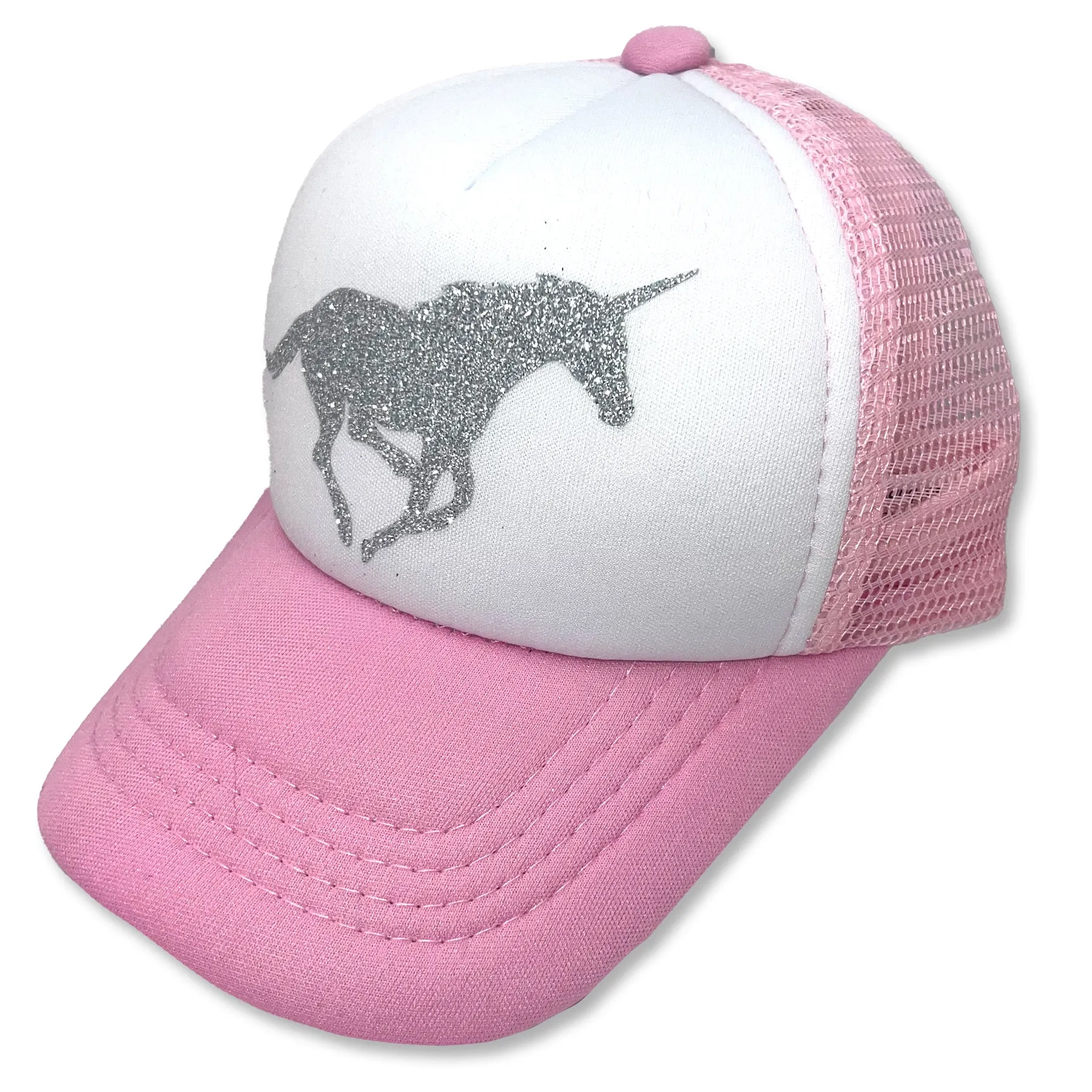 Sol Baby Silver Glitter Unicorn Pink Trucker Hat