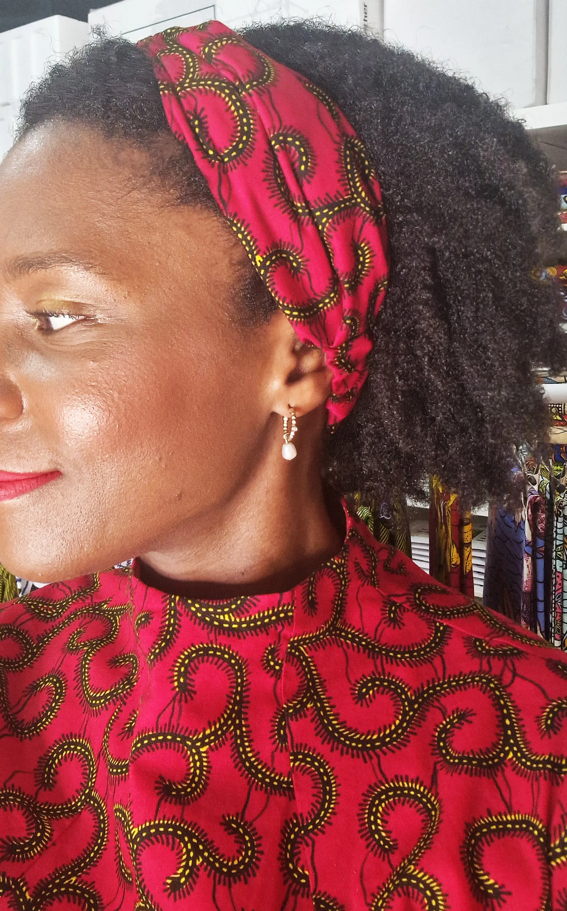 The Ultimate African Print Headband Ankara Handmade Top Knot Red Cotton Elasticated