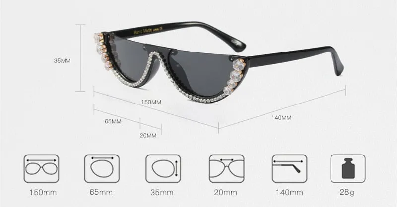 Trendy Half Frame Rimless Cat Eye Sunglasses Rhinestone Polarized Sunglasses For Women