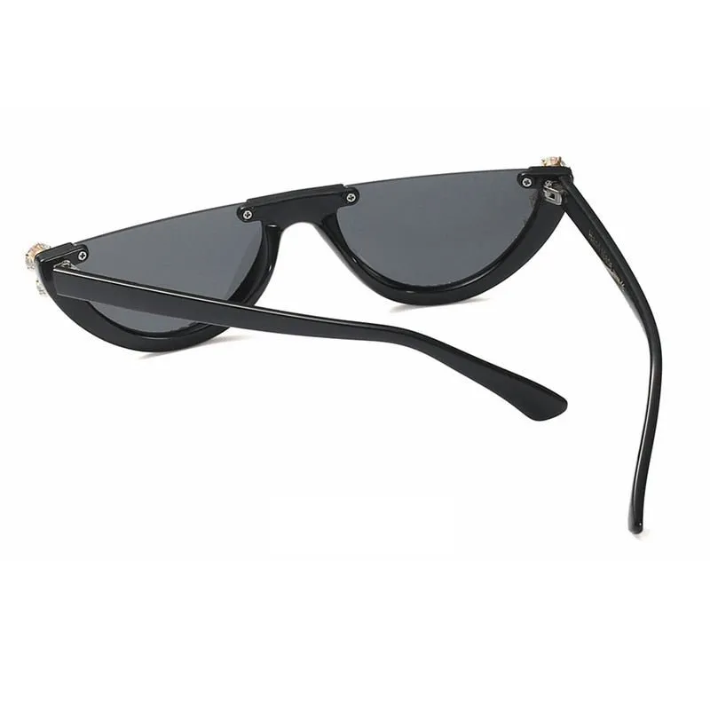 Trendy Half Frame Rimless Cat Eye Sunglasses Rhinestone Polarized Sunglasses For Women