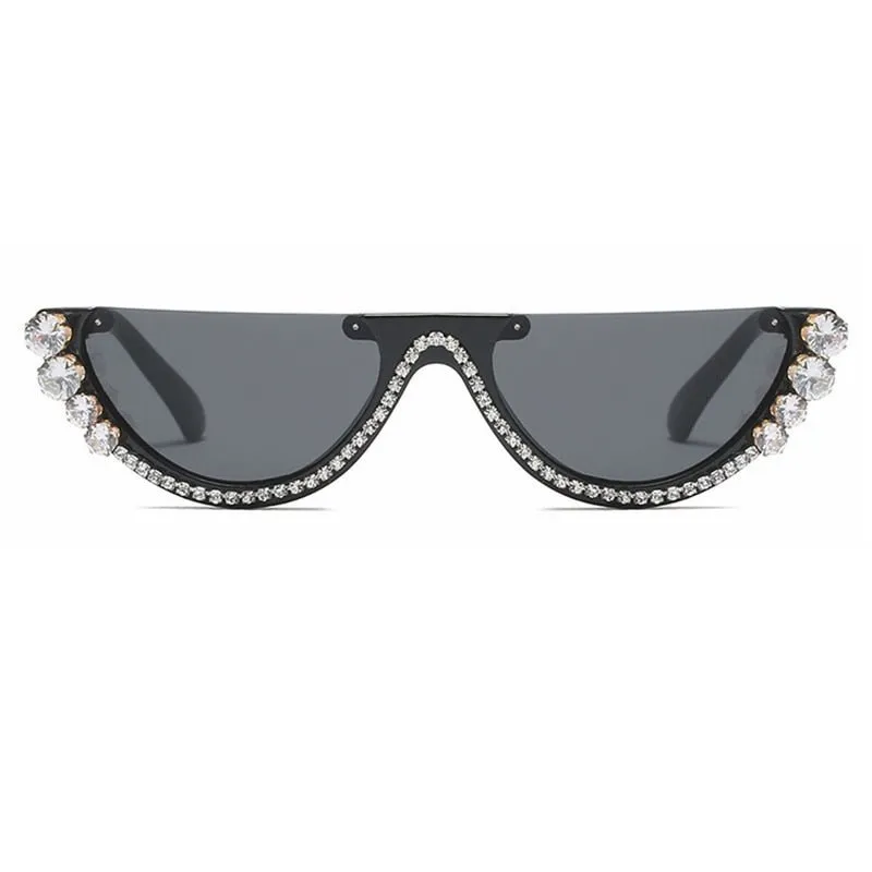 Trendy Half Frame Rimless Cat Eye Sunglasses Rhinestone Polarized Sunglasses For Women