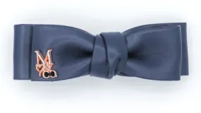 Vegan Mini Leather Hair Bow - Navy Blue
