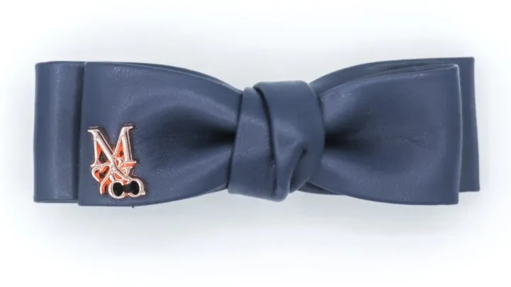Vegan Mini Leather Hair Bow - Navy Blue