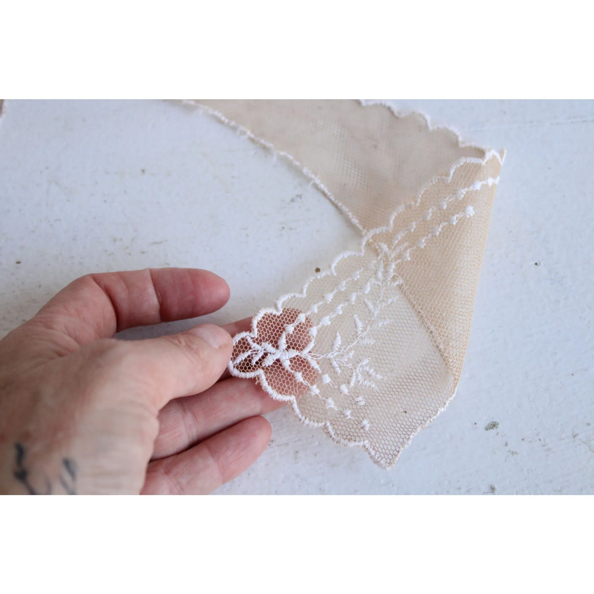 Vintage Pair of 9" Long Ivory Lace Collar Appliques