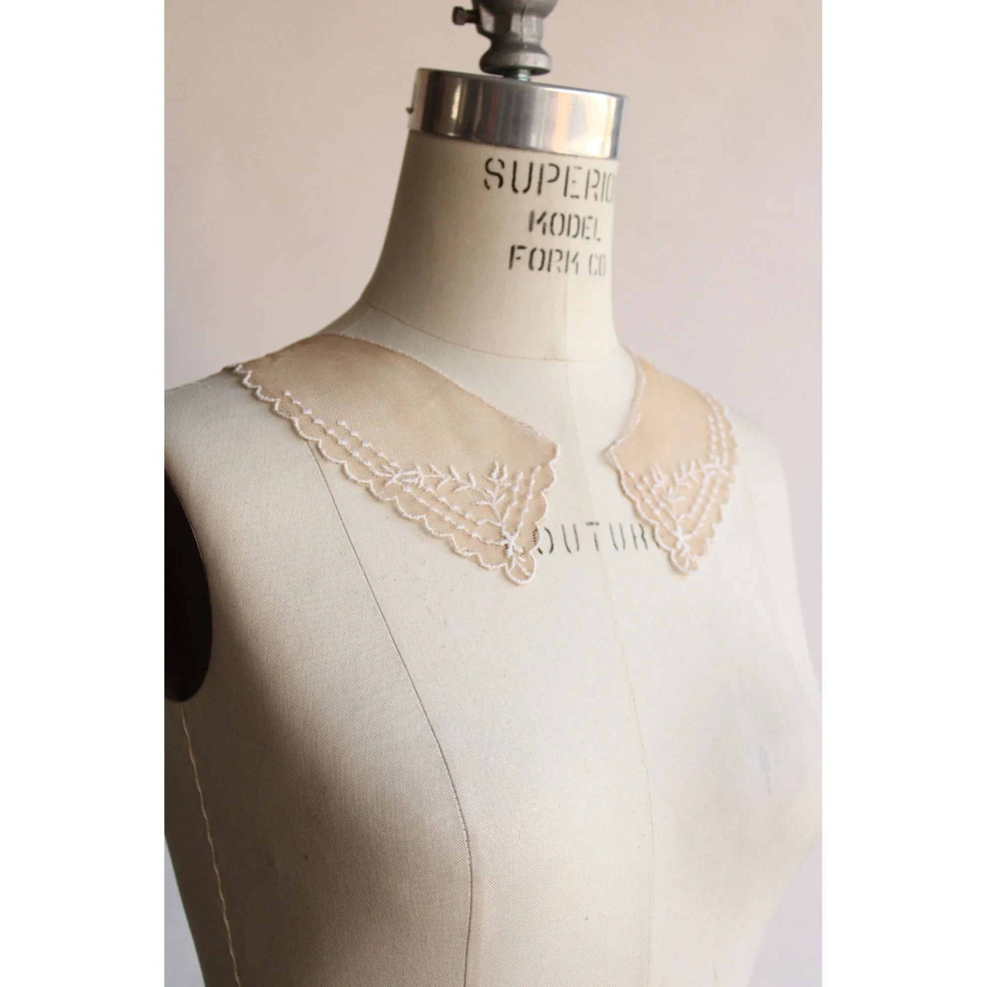 Vintage Pair of 9" Long Ivory Lace Collar Appliques