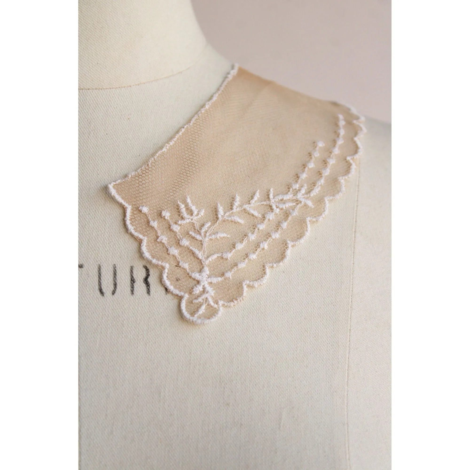 Vintage Pair of 9" Long Ivory Lace Collar Appliques