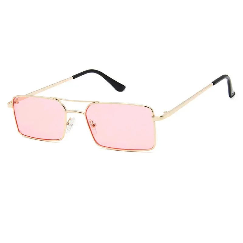Vintage Rectangle style Double Bridges Women Sunglasses Metal Frame Ocean Clear Lens UV400