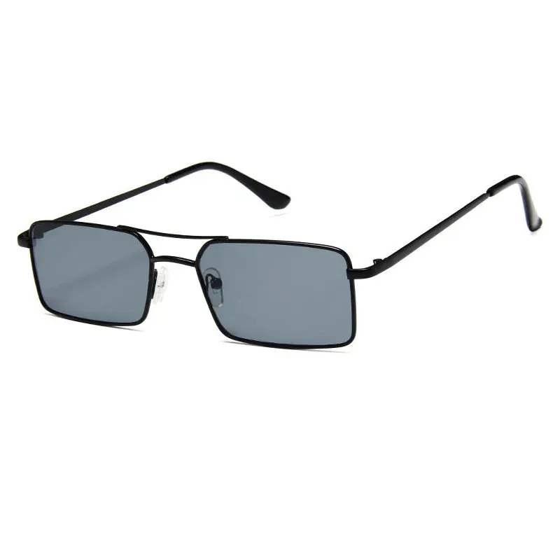 Vintage Rectangle style Double Bridges Women Sunglasses Metal Frame Ocean Clear Lens UV400