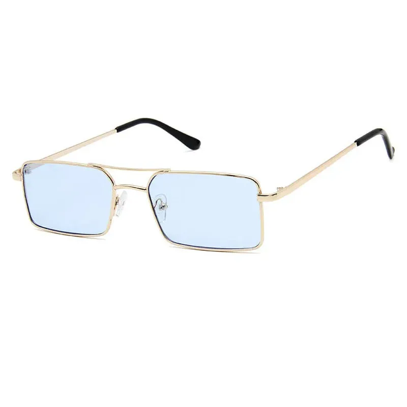 Vintage Rectangle style Double Bridges Women Sunglasses Metal Frame Ocean Clear Lens UV400