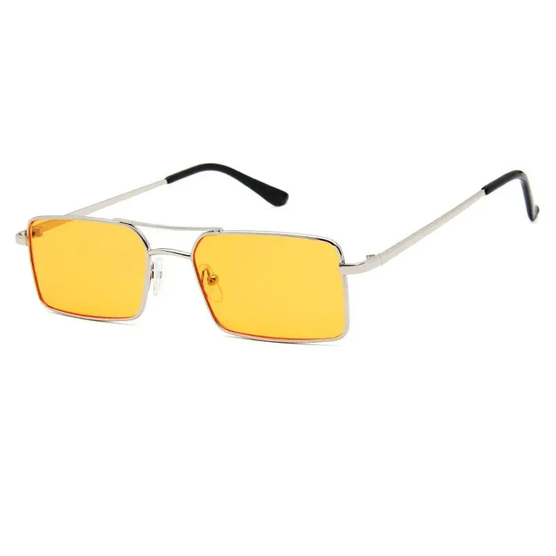 Vintage Rectangle style Double Bridges Women Sunglasses Metal Frame Ocean Clear Lens UV400