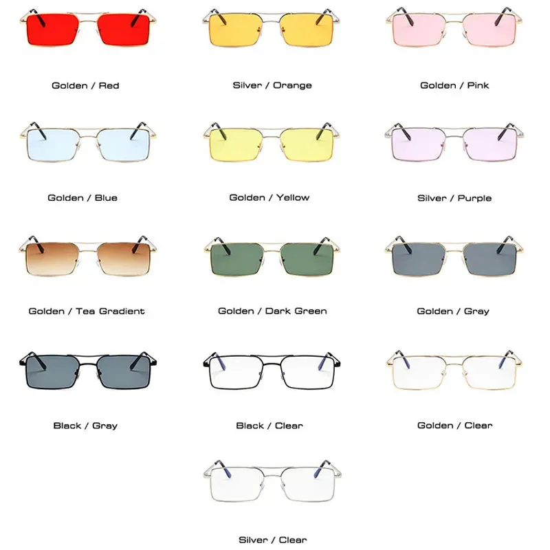 Vintage Rectangle style Double Bridges Women Sunglasses Metal Frame Ocean Clear Lens UV400