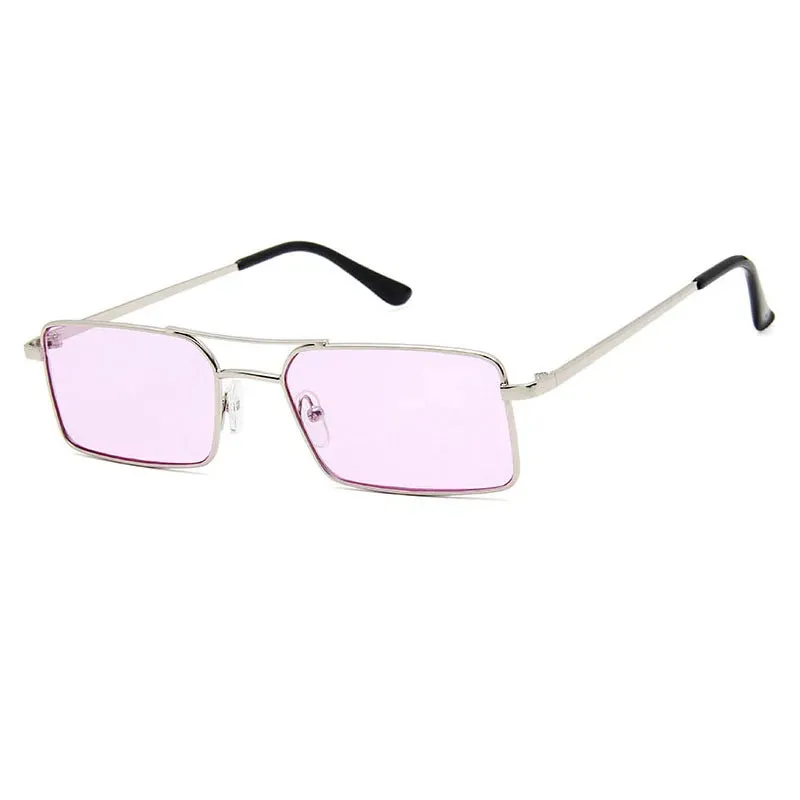 Vintage Rectangle style Double Bridges Women Sunglasses Metal Frame Ocean Clear Lens UV400