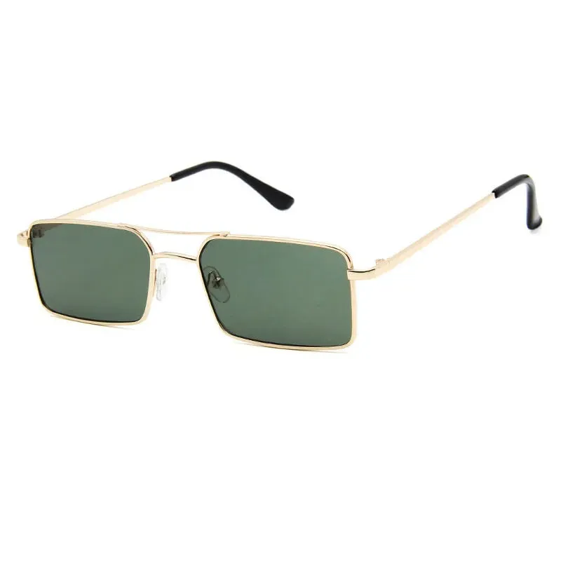 Vintage Rectangle style Double Bridges Women Sunglasses Metal Frame Ocean Clear Lens UV400