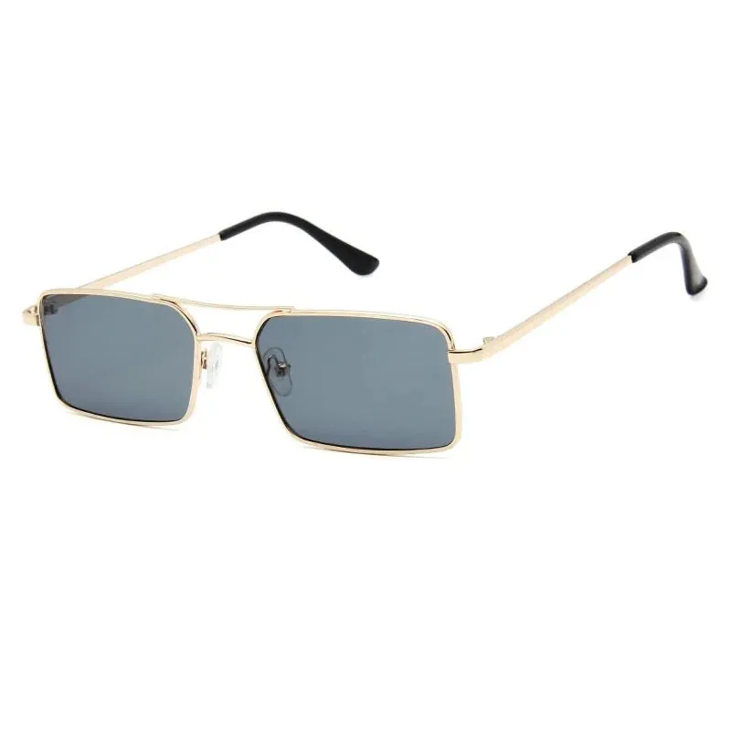 Vintage Rectangle style Double Bridges Women Sunglasses Metal Frame Ocean Clear Lens UV400