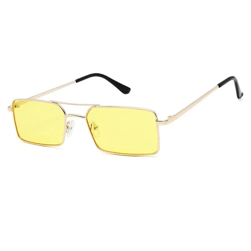 Vintage Rectangle style Double Bridges Women Sunglasses Metal Frame Ocean Clear Lens UV400