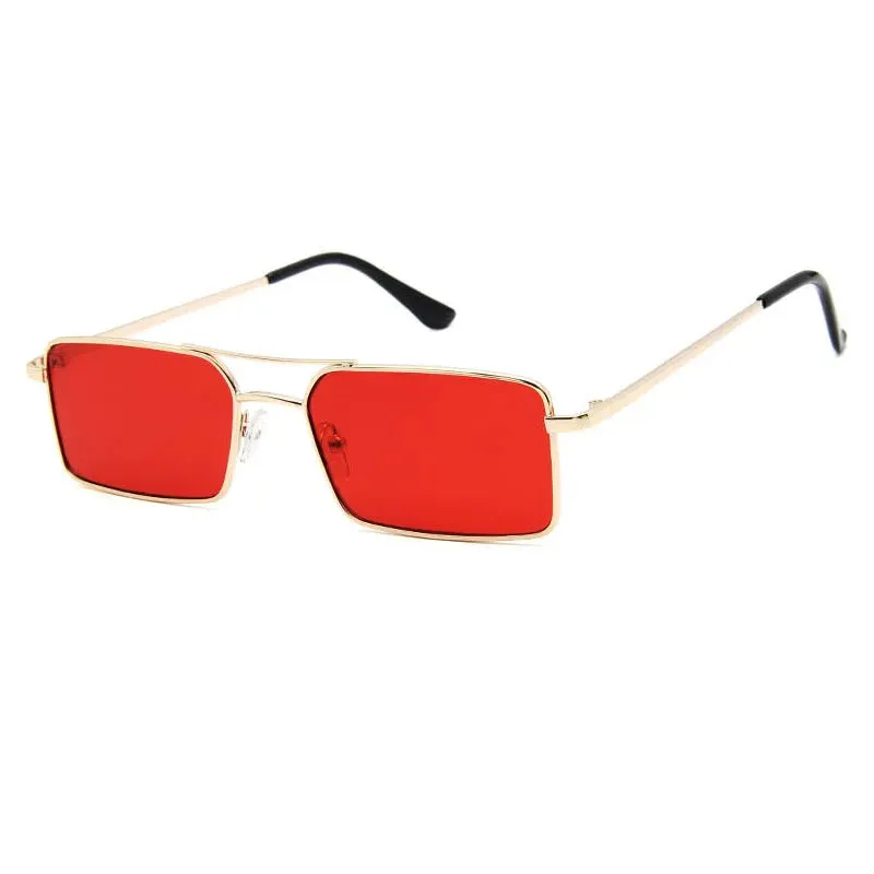 Vintage Rectangle style Double Bridges Women Sunglasses Metal Frame Ocean Clear Lens UV400