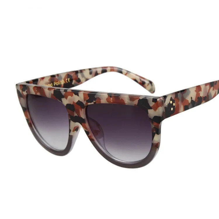 Woman Flat Top Mirror Sun Glasses Cat Eye Sunglasses French brand oculos De Sol