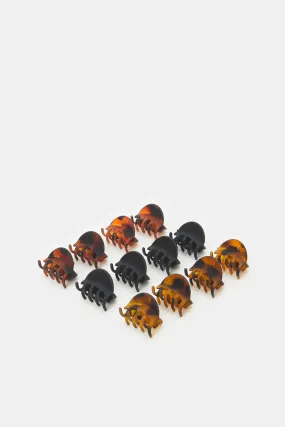Women Black And Brown Hair Clip Set (12 Piece)