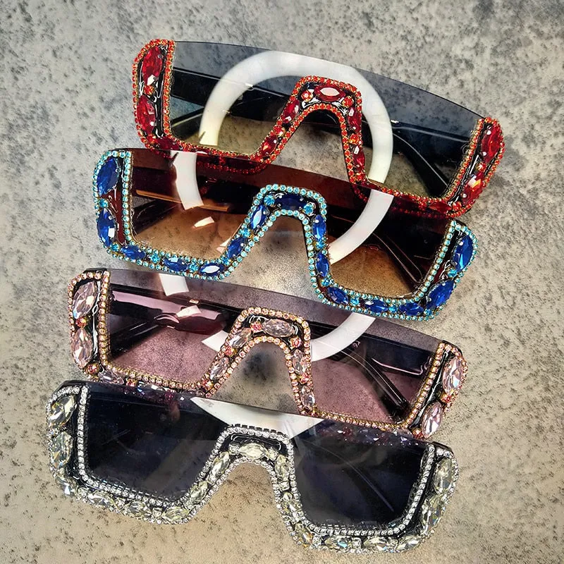 Women's Luxury Diamond Haft Frame Vintage One-piece Sunglasses